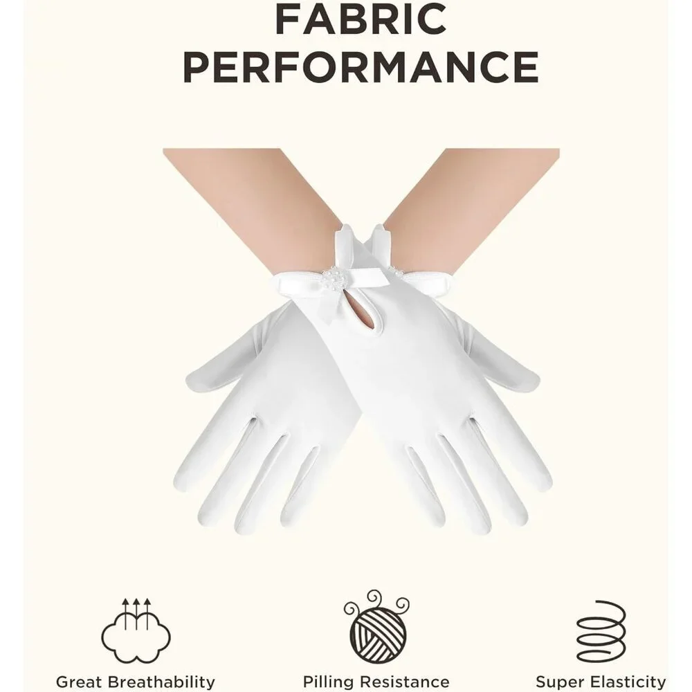 Women's Satin Short Gloves Wrist Party Prom White Evening Elegant Accessories